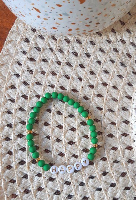 Bracelet élastique vert HAPPY