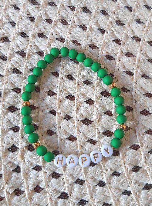 Bracelet élastique vert HAPPY