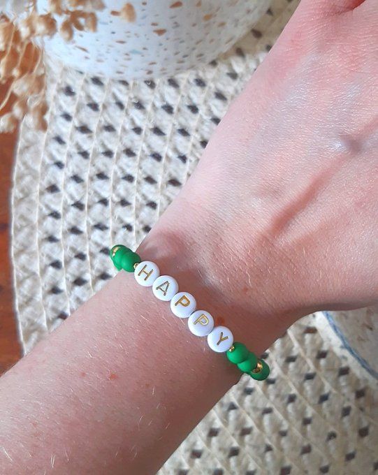 Bracelet élastique vert HAPPY