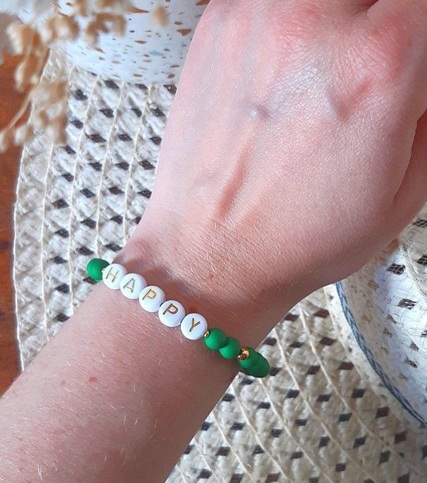 Bracelet élastique vert HAPPY