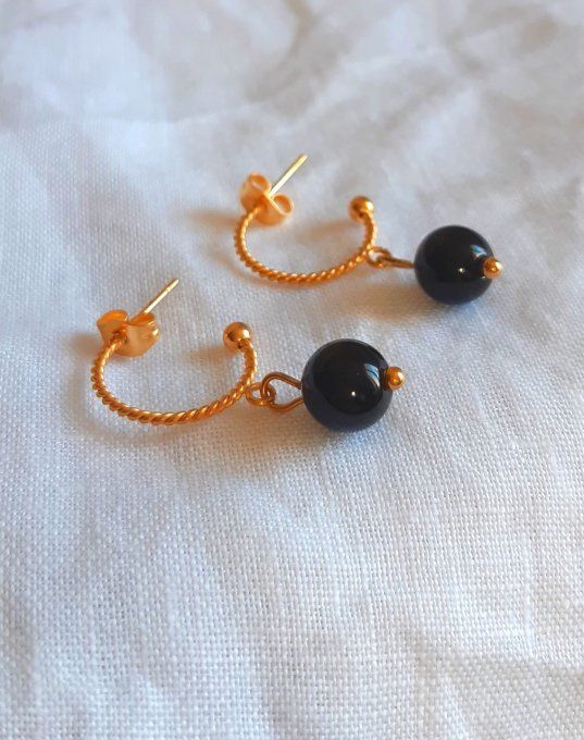 Boucles en acier dorées et obsidienne Néo