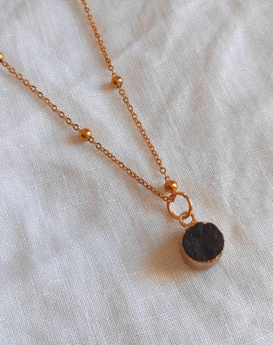 Collier acier doré noir Alma