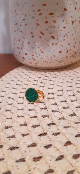 Bague en acier et Malachite Hermione