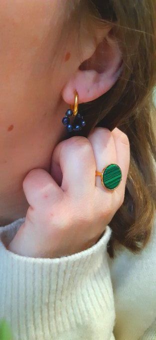 Bague en acier et Malachite Hermione